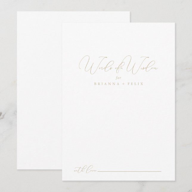 Gold Classy Chic Wedding Words of Wisdom Advice Card (Front/Back)