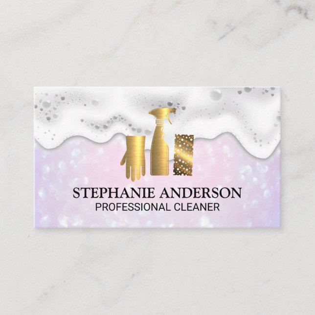 Gold Cleaning Logos | Soap Suds | Boke Business Card (Front)