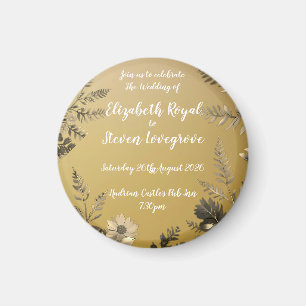 Gold Clear & Simple Light Floral Design Wedding Magnet