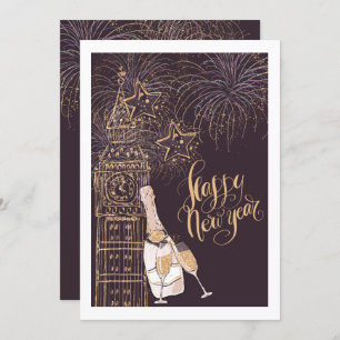 Gold Clock Happy New Year Invitation