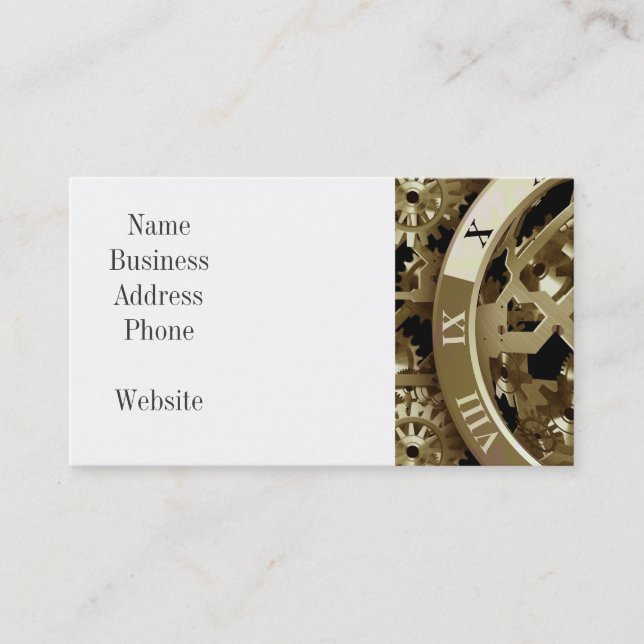 Gold Clocks and Gears Steampunk Mechanical Gifts Business Card (Front)