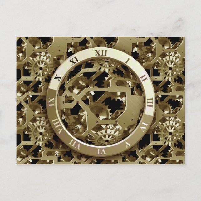 Gold Clocks and Gears Steampunk Mechanical Gifts Postcard (Front)