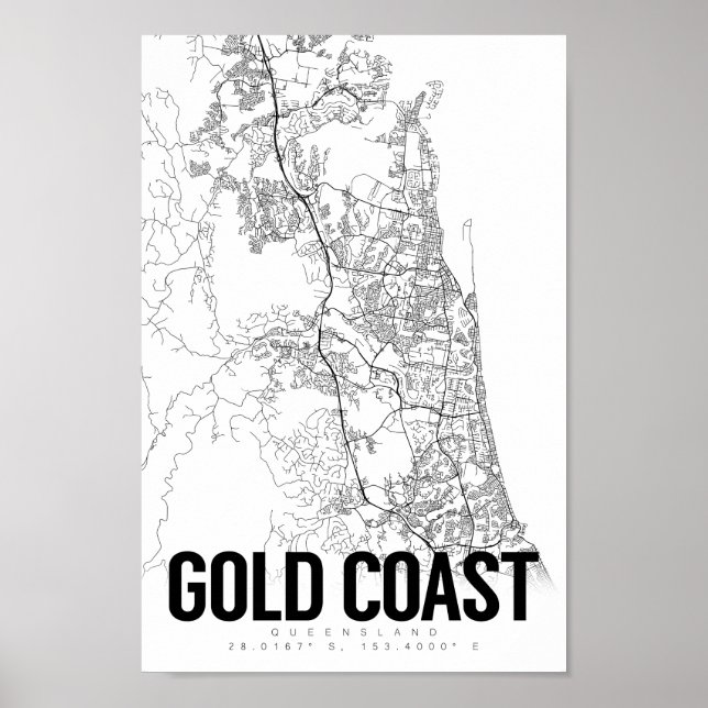 Gold Coast Australia Minimalist Map Art Poster (Front)