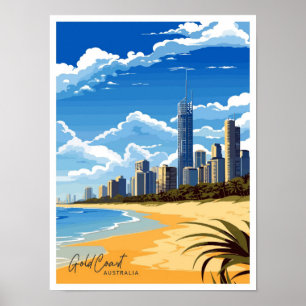 Gold Coast Australia Travel Vintage illustration Poster