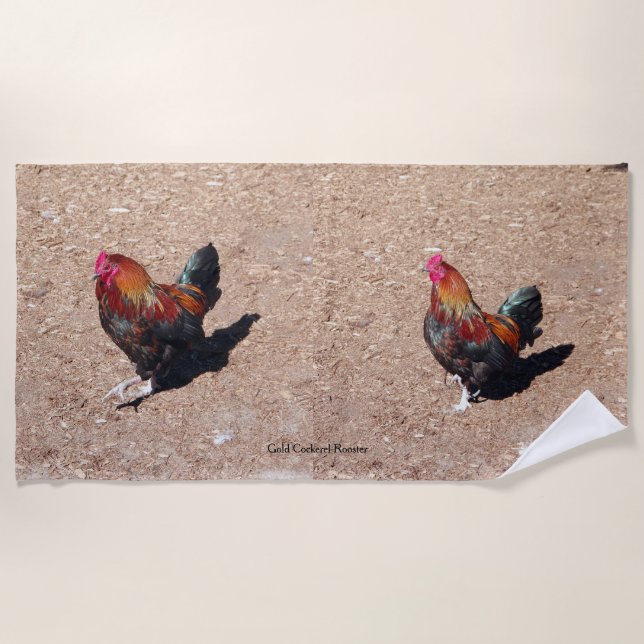 Gold Cockerel Rooster beach towel (Front)