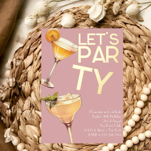 Gold cocktail party girl birthday invitation