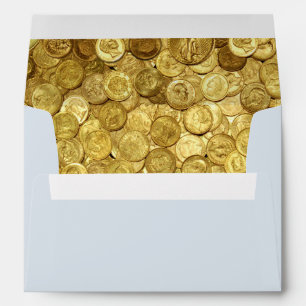 Gold Coins Decorative Wedding Invitations Lined Envelope