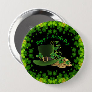 Gold Coins & Shamrocks St. Patrick's Day 4 Inch Round Button