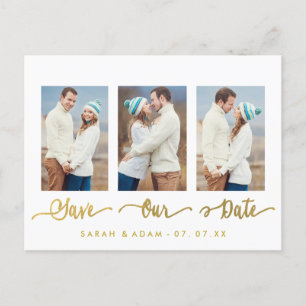 Gold Collage Photo Save the Date Postcard