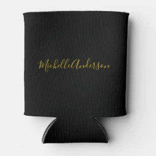 Gold Color Black Modern Minimalist Handwrite Name Can Cooler