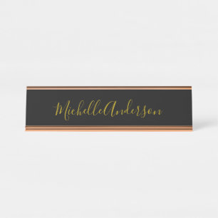 Gold Color Black Modern Minimalist Handwrite Name Desk Name Plate