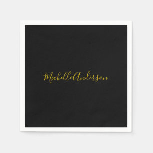 Gold Color Black Modern Minimalist Handwrite Name Napkin