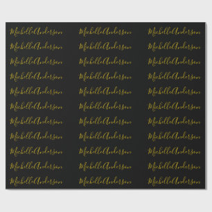 Gold Color Black Modern Minimalist Handwrite Name Wrapping Paper