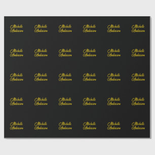 Gold Color Black Modern Minimalist Handwrite Name Wrapping Paper