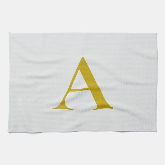 Gold Color Custom Monogram Initial Letter Kitchen Towel (Horizontal)