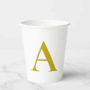 Gold Color Custom Monogram Initial Letter Plain Paper Cups