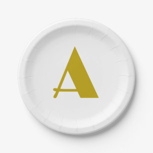 Gold Color Custom Monogram Initial Letter Plain Paper Plate