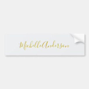Gold Color Modern Minimalist Handwriting Name Bumper Sticker