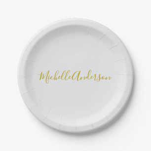 Gold Color Modern Minimalist Handwriting Name Paper Plate