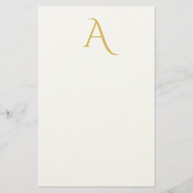 Gold Color Monogram Initial Professional White Stationery (Front)