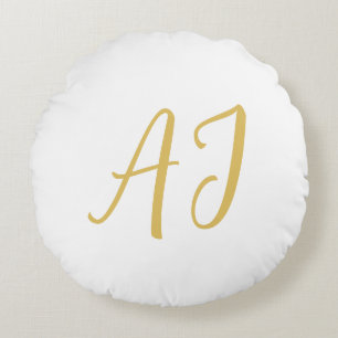 Gold Color Monogram Professional Classical Initial Round Pillow