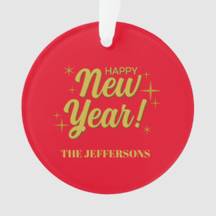 Gold Color Red Happy New Year Merry Christmas Ornament