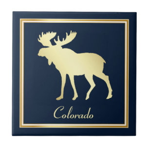 Gold Colorado Moose on Blue Tile
