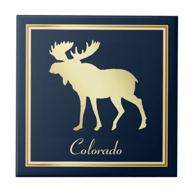 Gold Colorado Moose on Blue Tile (Front)
