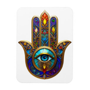 Gold Colorful Hamsa Turquoise Sapphire Third Eye Magnet