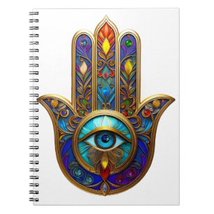 Gold Colorful Hamsa Turquoise Sapphire Third Eye Notebook