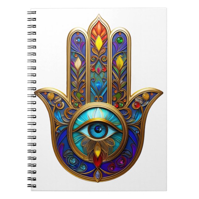Gold Colorful Hamsa Turquoise Sapphire Third Eye  Notebook (Front)