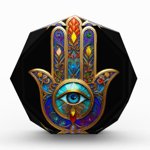 Gold Colorful Hamsa Turquoise Sapphire Third Eye Photo Block