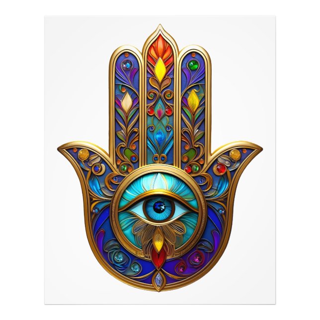 Gold Colorful Hamsa Turquoise Sapphire Third Eye  Photo Print (Front)