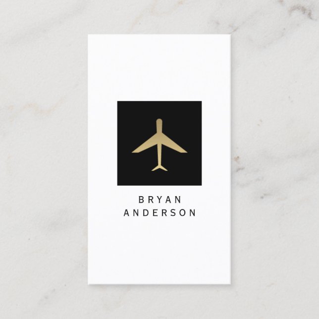 Gold Colour Airplane Logo Business Card (Front)