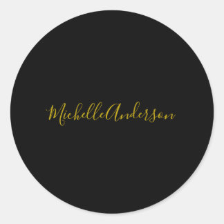 Gold Colour Black Modern Minimalist Handwrite Name Classic Round Sticker