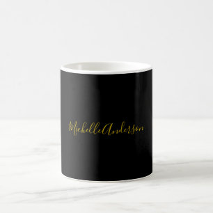 Gold Colour Black Modern Minimalist Handwrite Name Coffee Mug
