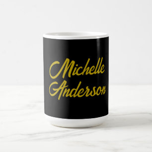 Gold Colour Black Modern Minimalist Handwrite Name Coffee Mug