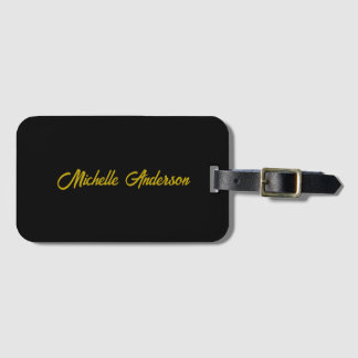 Gold Colour Black Modern Minimalist Handwrite Name Luggage Tag