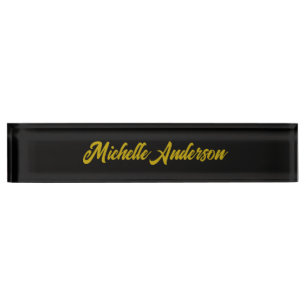 Gold Colour Black Modern Minimalist Handwrite Name Nameplate