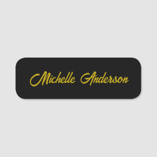 Gold Colour Black Modern Minimalist Handwrite Name Tag