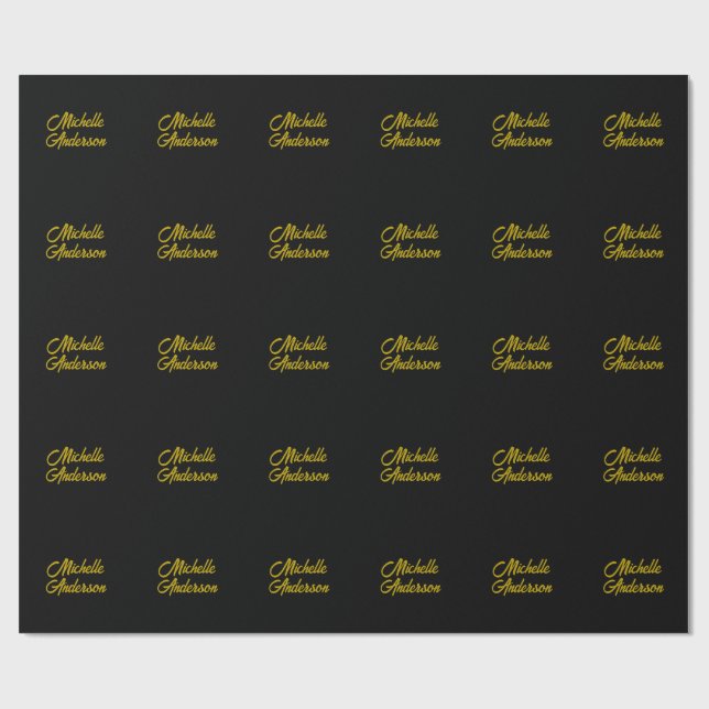 Gold Colour Black Modern Minimalist Handwrite Name Wrapping Paper (Flat)