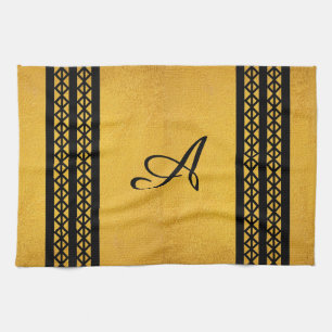 Gold Colour Black Monogram Bars and Diamond Design Kitchen Towel