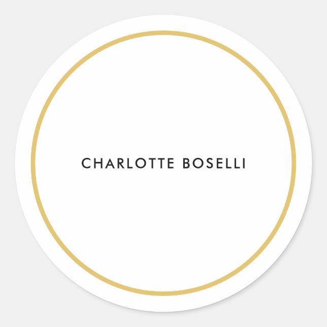 Gold Colour Borders White Minimalist Professional  Classic Round Sticker (Front)