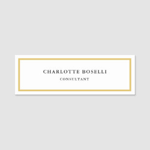 Gold Colour Borders White Minimalist Professional  Name Tag