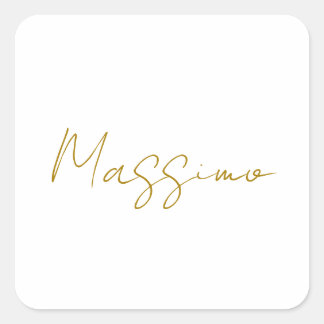 Gold Colour Calligraphy Elegant Plain Name Square Sticker