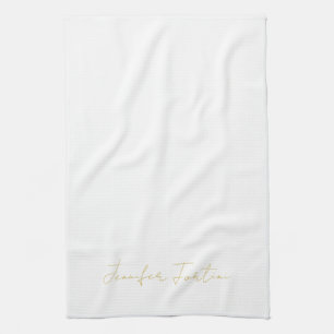 Gold Colour Calligraphy Elegant Plain Simple Name Kitchen Towel