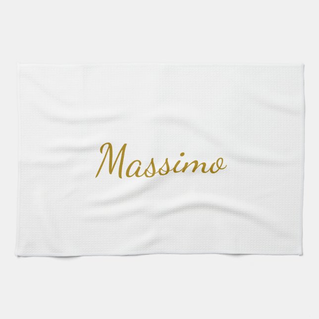 Gold Colour Calligraphy Elegant Plain Simple Name Kitchen Towel (Horizontal)