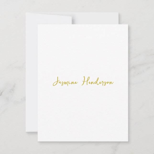 Gold Colour Calligraphy Professional Custom Name RSVP Card (Front)