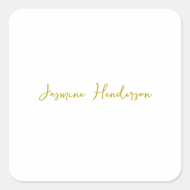 Gold Colour Calligraphy Professional Custom Name Square Sticker (Front)
