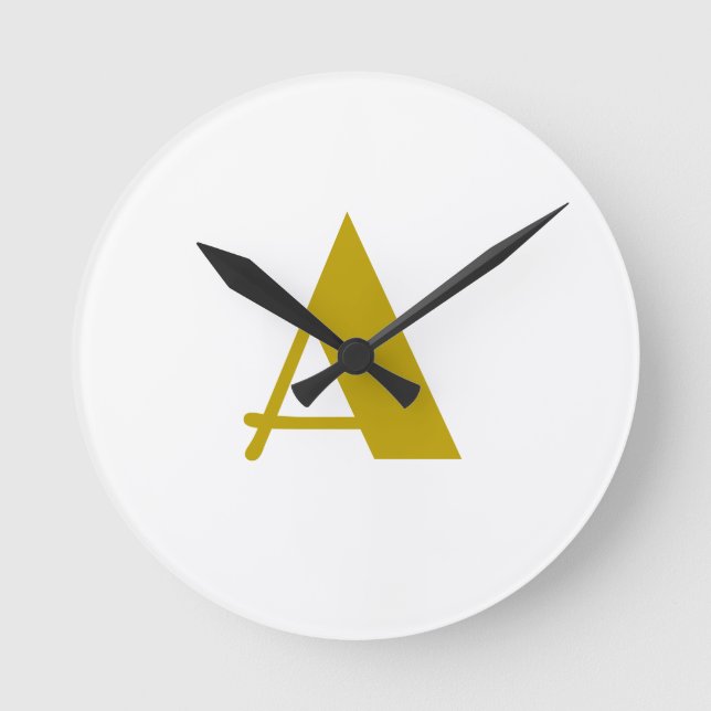 Gold Colour Custom Monogram Initial Letter Plain Round Clock (Front)